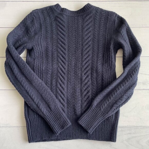 J. Crew Girl's 100% Wool Cable Knit Crew Neck Sweater, Navy Blue - Picture 9 of 10